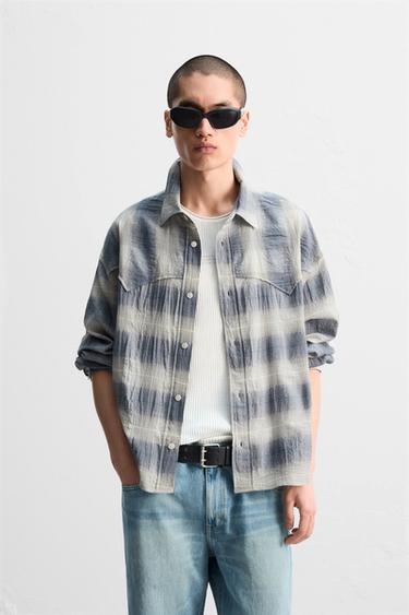TEXTURED CHECK SHIRT - Blue by Zara