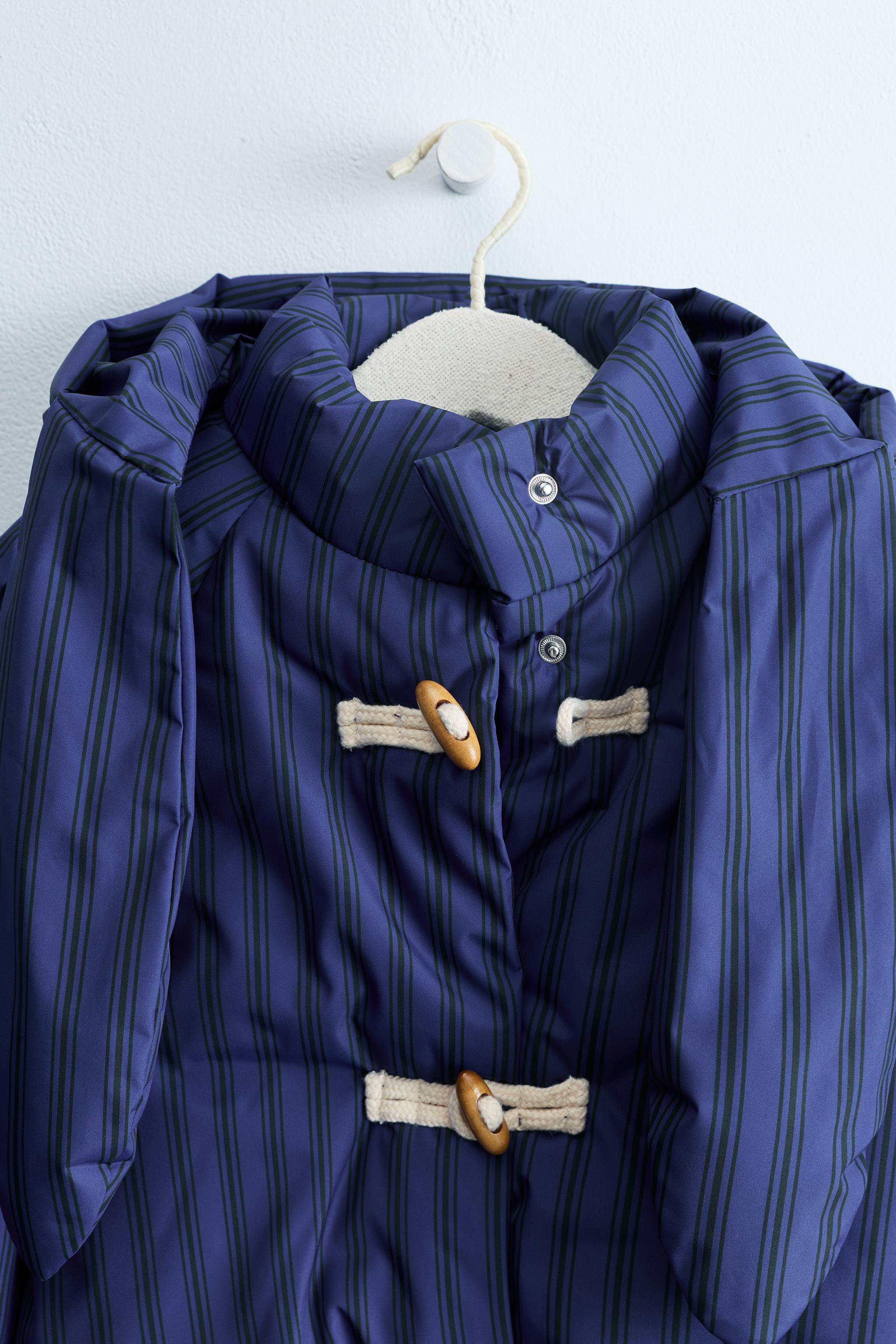 ZARA TIMELESS - STRIPED COAT WITH DETACHABLE HOODIE AND FROG FASTENING