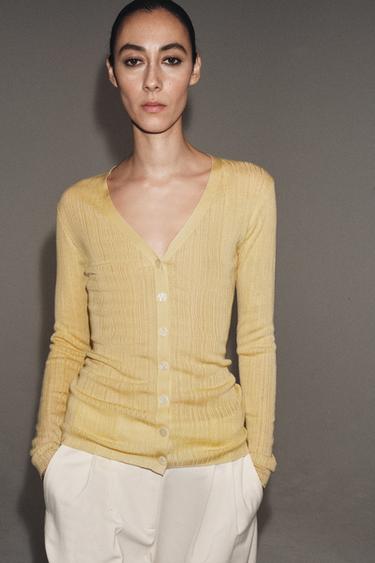 Zara RIB KNIT CARDIGAN - Yellow