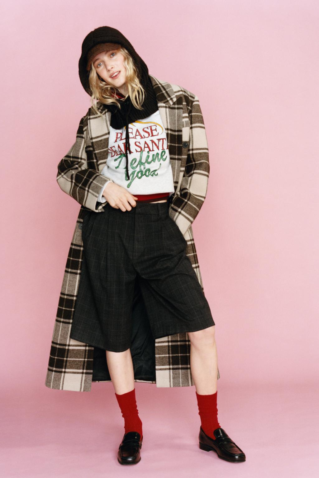 EXTRA LONG PLAID WOOL COAT