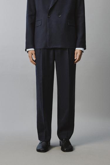 LINEN/COTTON PLEATED SUIT TROUSERS - Indigo by Zara