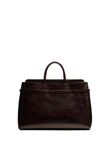 LEATHER TOTE BAG - Brown by Zara