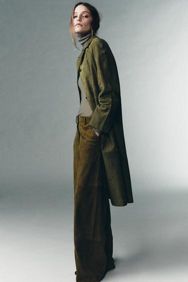 100% SUEDE LEATHER TROUSERS LIMITED EDITION - Olive Green by Zara