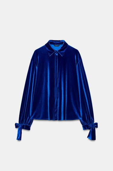 Zara VELVET SHIRT WITH TIES - Cobalt