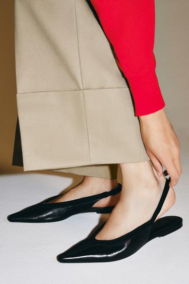 Zara LEATHER SLINGBACK SHOES - Black