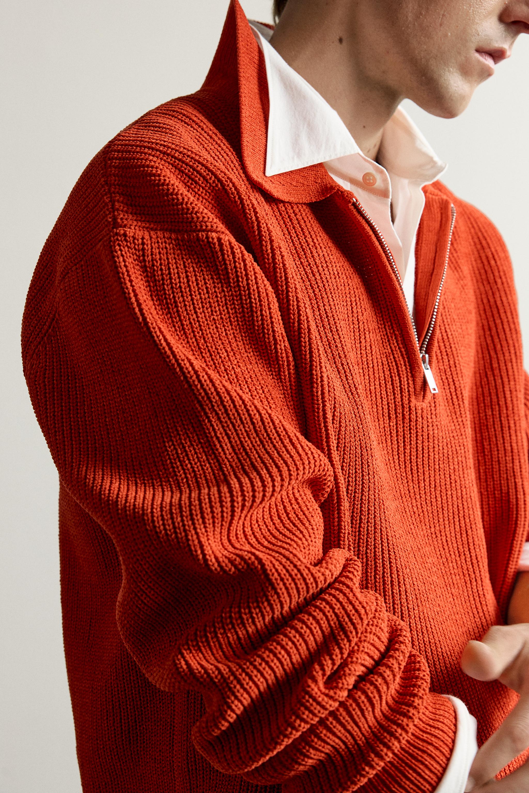 QUARTER-ZIP KNIT POLO SHIRT — Red / Orange