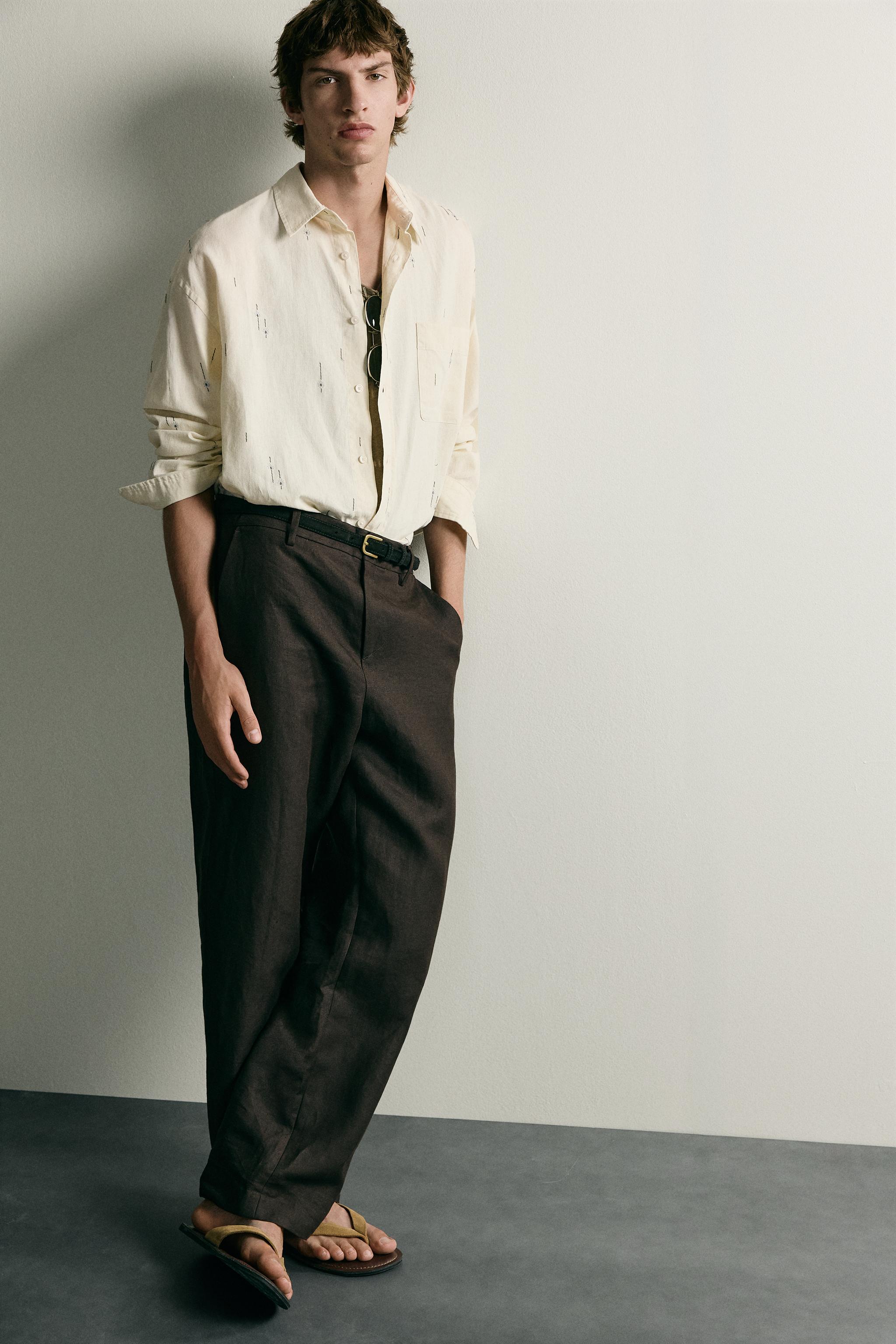 EMBROIDERED COTTON-LINEN RELAXED FIT SHIRT