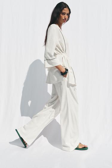 WIDE-LEG TROUSERS WITH TRIMS - White by Zara - Image 2