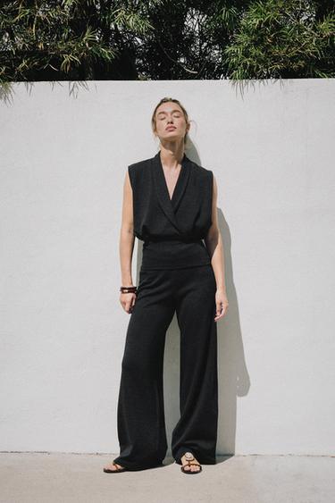Zara BASIC PIQUÉ PANTS - Dark anthracite