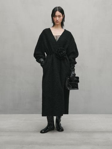 Zara Alpaca blend coat with flower tie - Studio - Black - Image 0