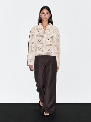Zara Embellished crochet cardigan - Ecru - Image 0