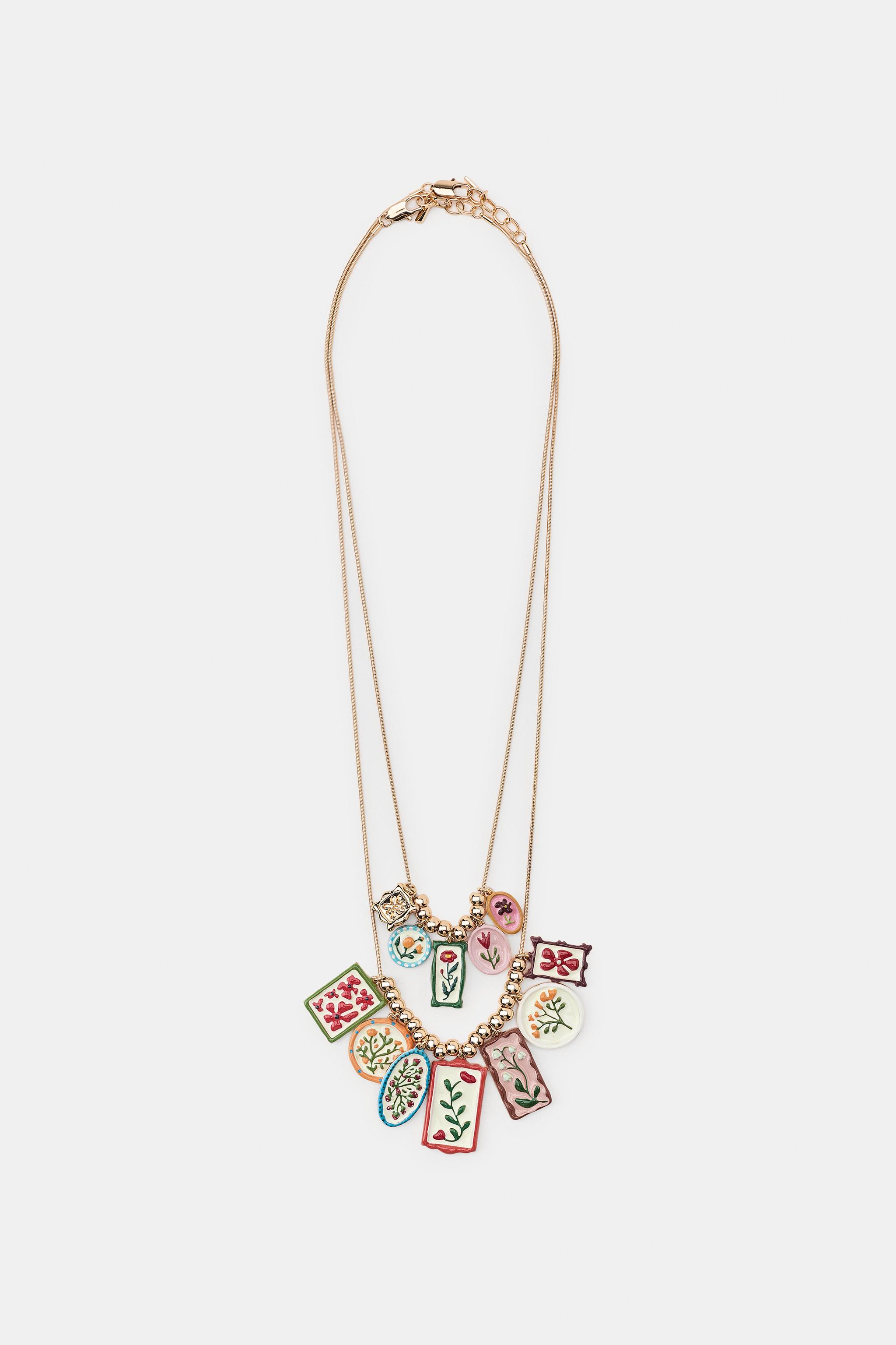 2-PACK RESIN FLORAL CHARM NECKLACES