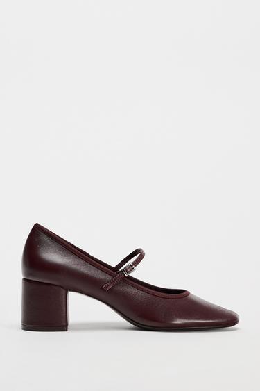 LEATHER STRAPPY HEELED SHOES - Burgundy Red by Zara