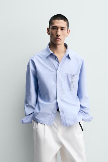 قميص أوكسفورد بقصة صندوقية - سماوي by Zara