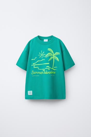 EMBROIDERED SLOGAN T-SHIRT - Green by Zara - Image 0