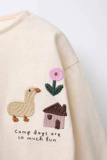 KNIT PATCH T-SHIRT - Ecru de Zara - Image 2