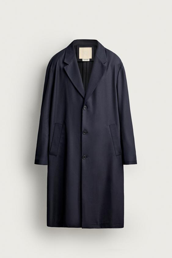 VESTE LONGUE COUPE DÉCONTRACTÉE AVEC LAINE - Bleu marine de Zara - Image 8
