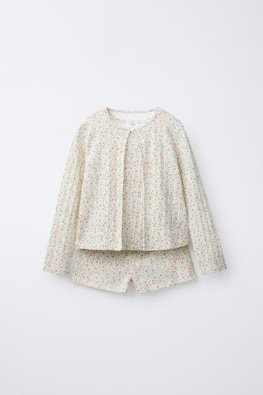 6-14 AÑOS/ PACK CHAQUETA Y PIJAMA RIB FLORES - Crudo de Zara