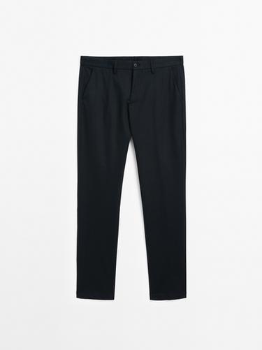 Zara Cotton blend slim fit trousers - Navy blue