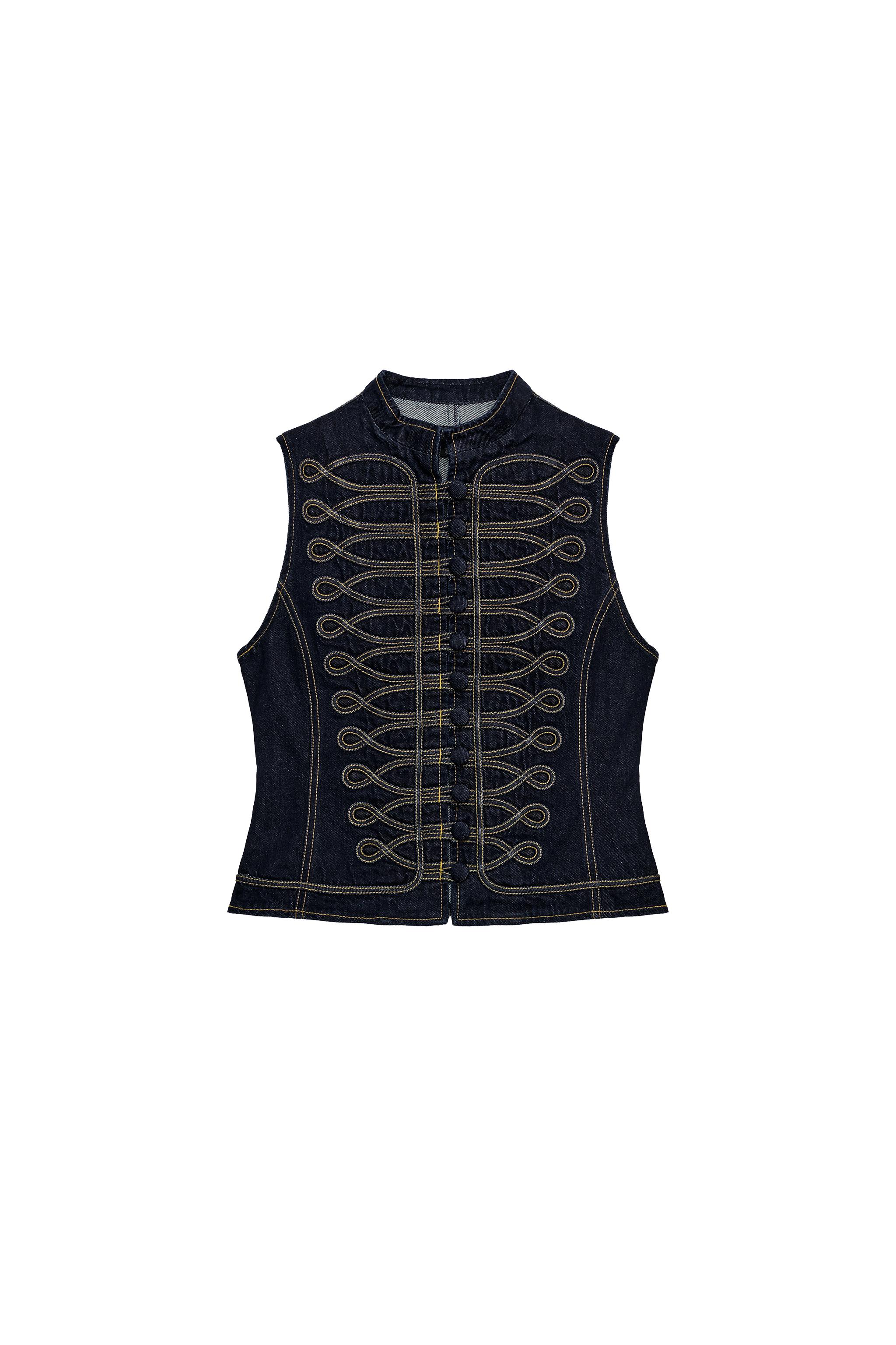 トップス salvation Y16AsymmetricDrapedTank ZW COLLECTION TOPSTITCH FIREMAN CLASP DENIM VEST - Blue | ZARA