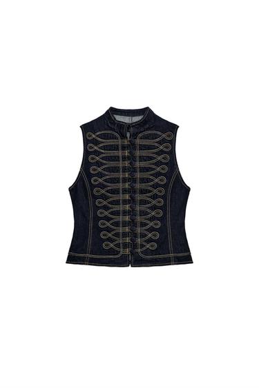 ZW COLLECTION DENIM WAISTCOAT WITH FIREMAN CLASPS - Blue by Zara