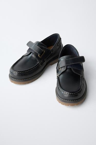 Zara LEATHER DECK SHOES - Navy Blue