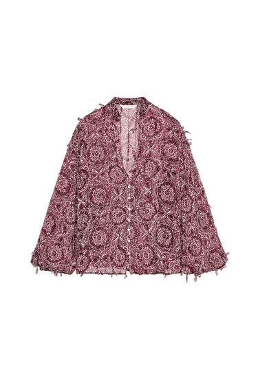 Zara FRINGED PRINT SHIRT - Multicolored - Image 0