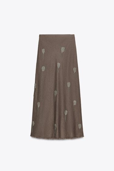 JUPE BRODÉE AVEC LIN ZW COLLECTION - Gris chiné de Zara - Image 5