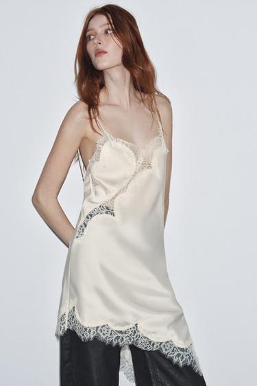 ASYMMETRIC LACE DRESS ZW COLLECTION - Oyster-white by Zara