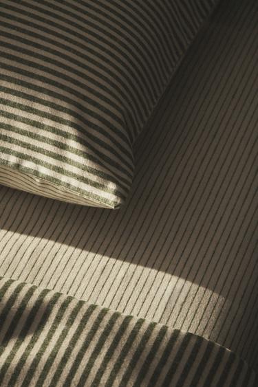 STRIPED FLANNEL FITTED SHEET - Ecru by Zara - Image 4