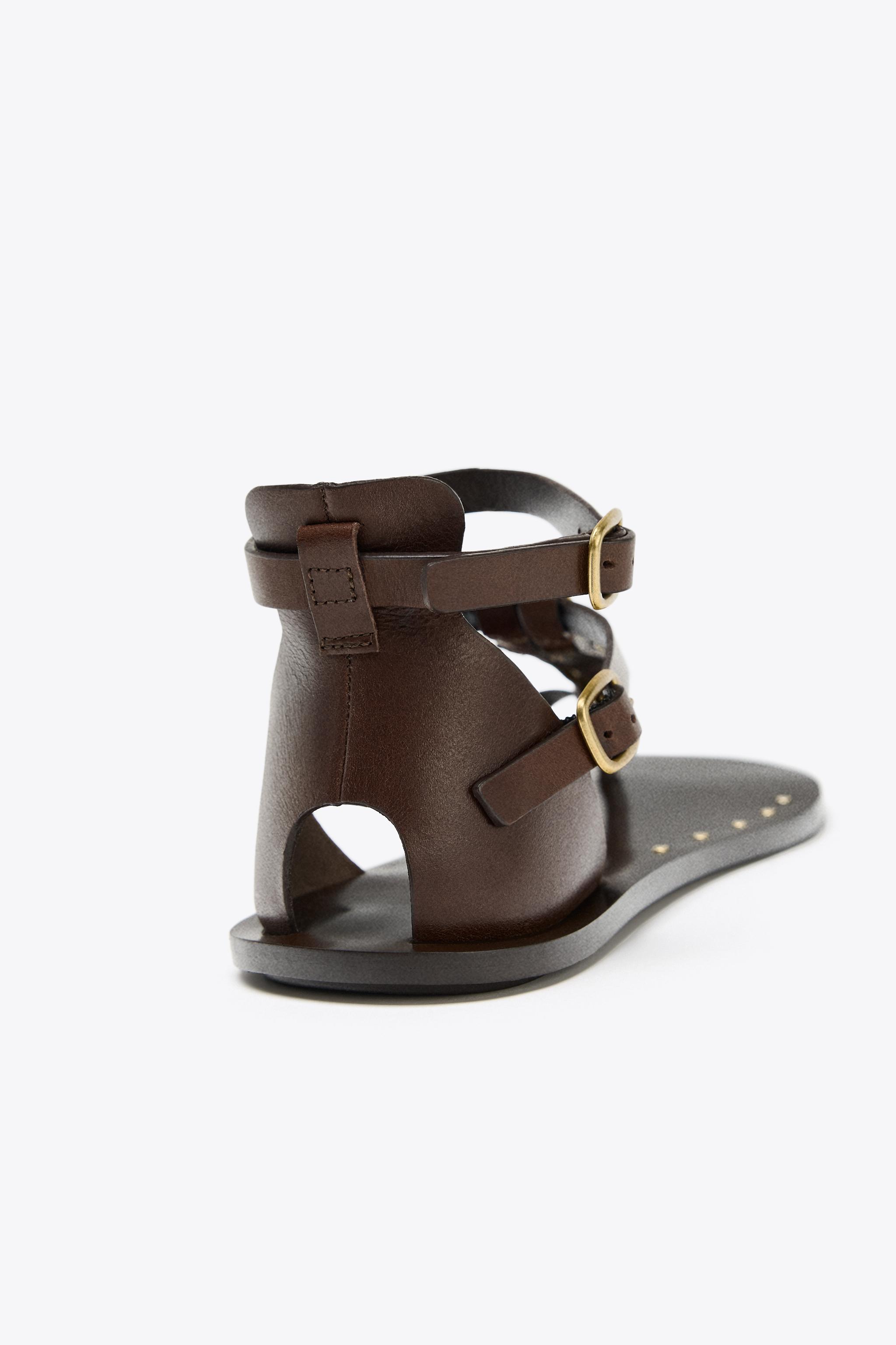 LEATHER SANDALS WITH ORNAMENT - Brown | ZARA United States