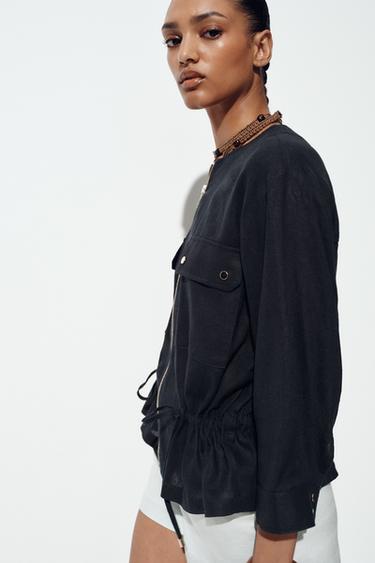 VESTE SAHARIENNE AVEC LIN - Bleu marine de Zara - Image 3