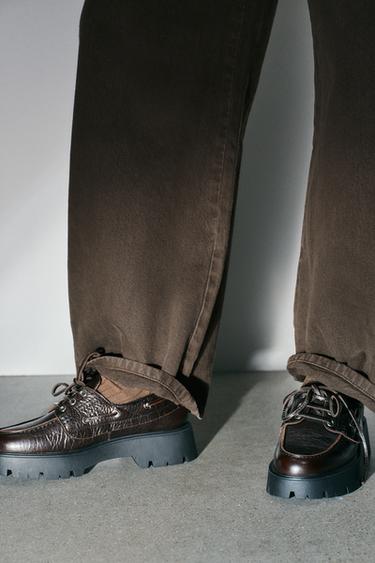 LEATHER PLATFORM LOAFERS - Brown by Zara - Image 1