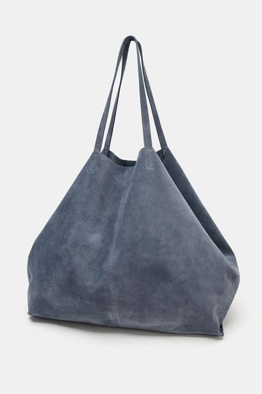 SAC MAXI SHOPPER EN CROÛTE DE CUIR - Bleu de Zara - Image 4