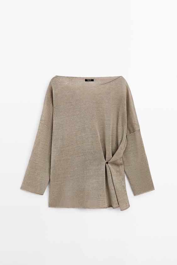Oversize knit linen sweater with button detail from Zara - $160