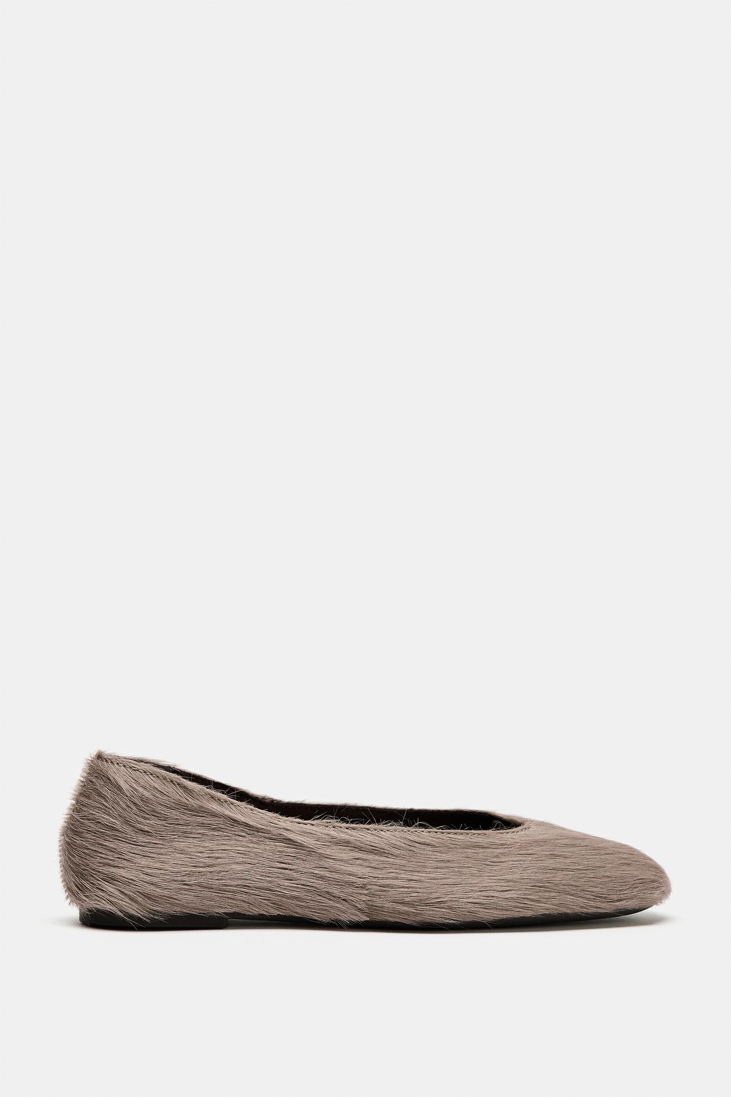 Женские балетки Zara Textured Leather Ballerinas, цвет: Светлый розовый — фото 3