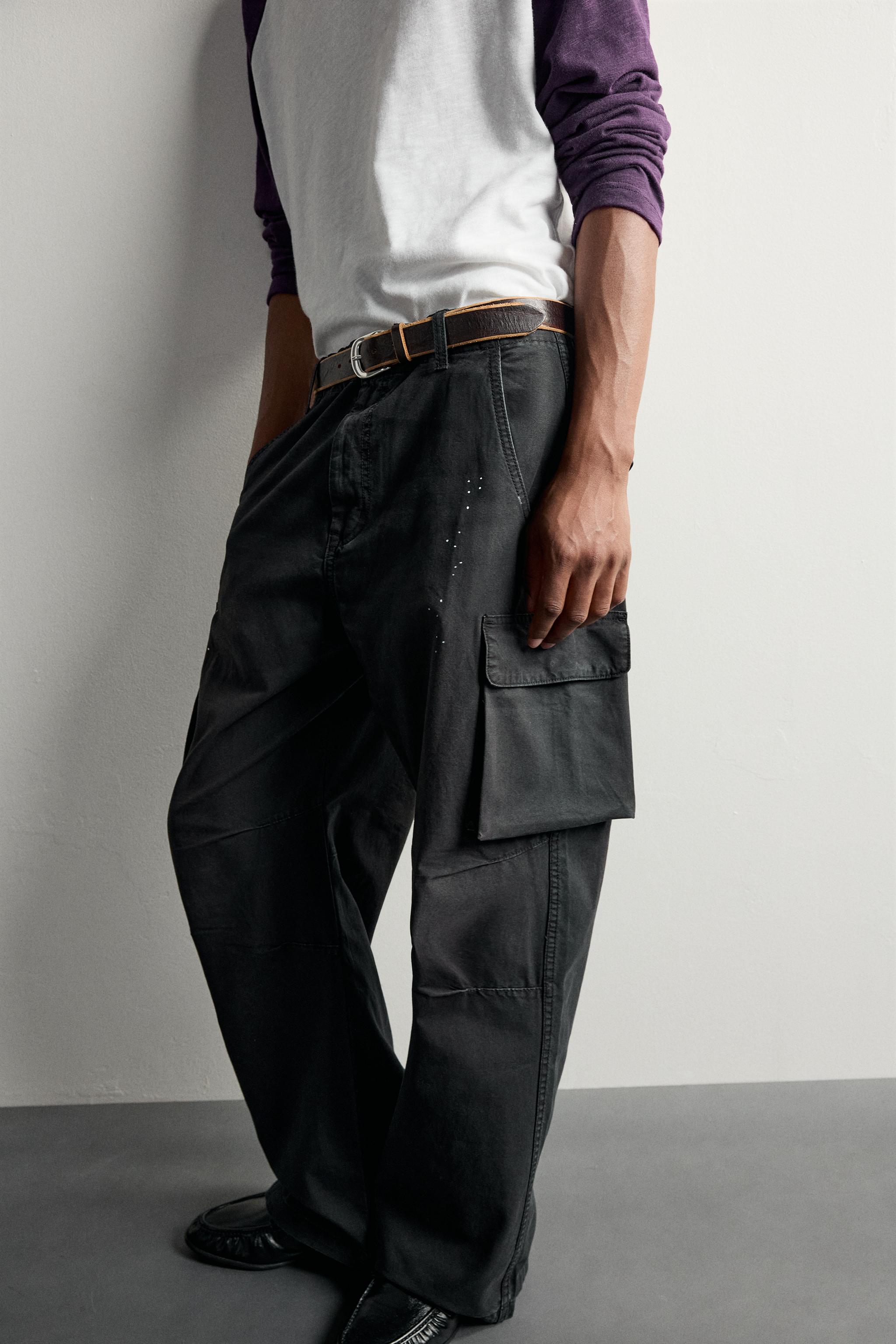 Мужские брюки Zara PAINT SPLATTER CARGO PANTS — фото 5