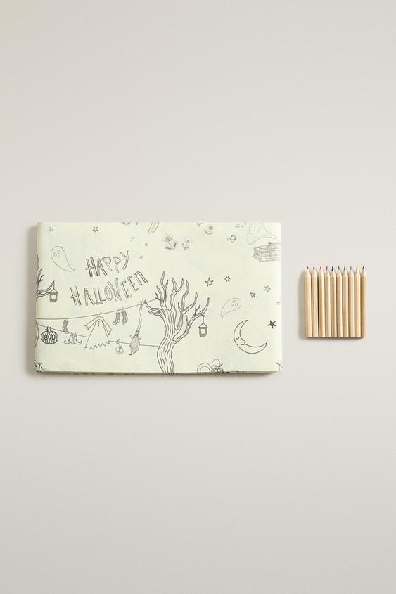 HALLOWEEN-TISCHDECKE AUS PAPIER ZUM AUSMALEN (SET MIT 10 STIFTEN) - Bunt von Zara - Bild 0