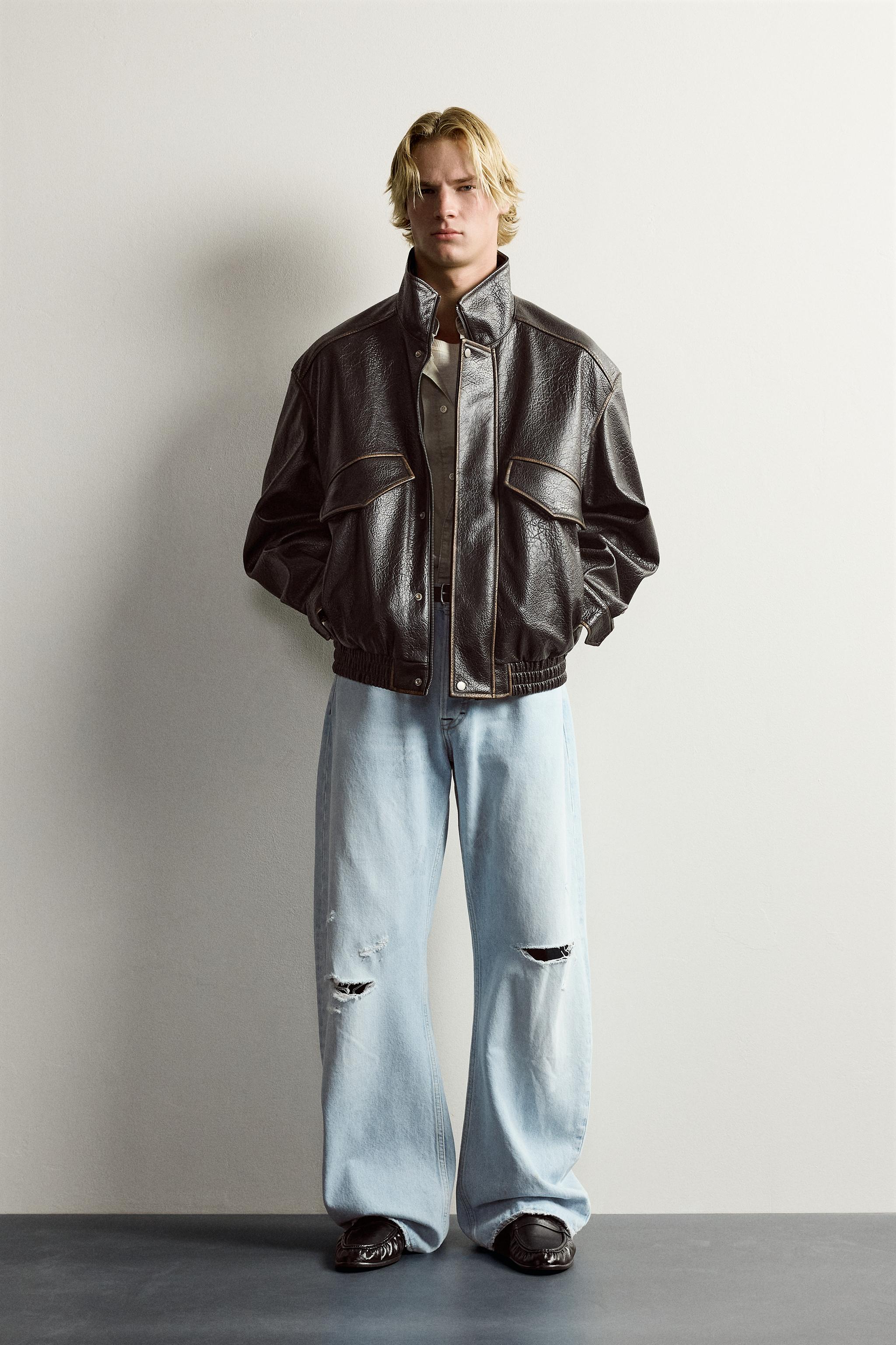 RELAXED-FIT FAUX LEATHER JACKET - Dark brown | ZARA United States