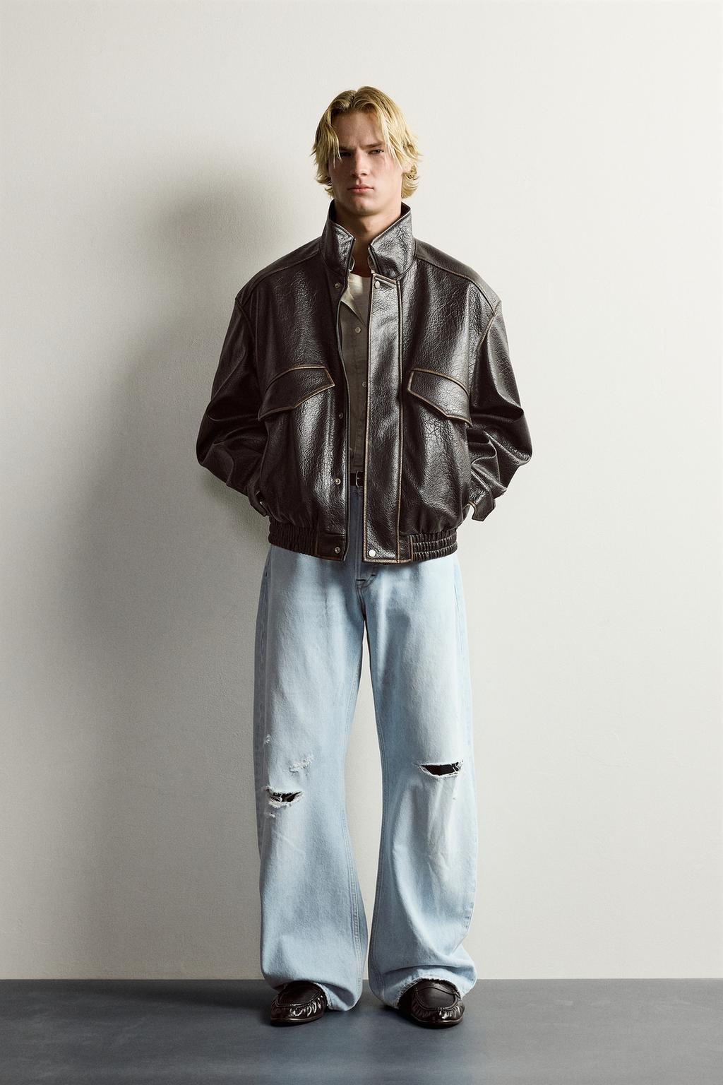 RELAXED FIT LEATHER EFFECT JACKET
