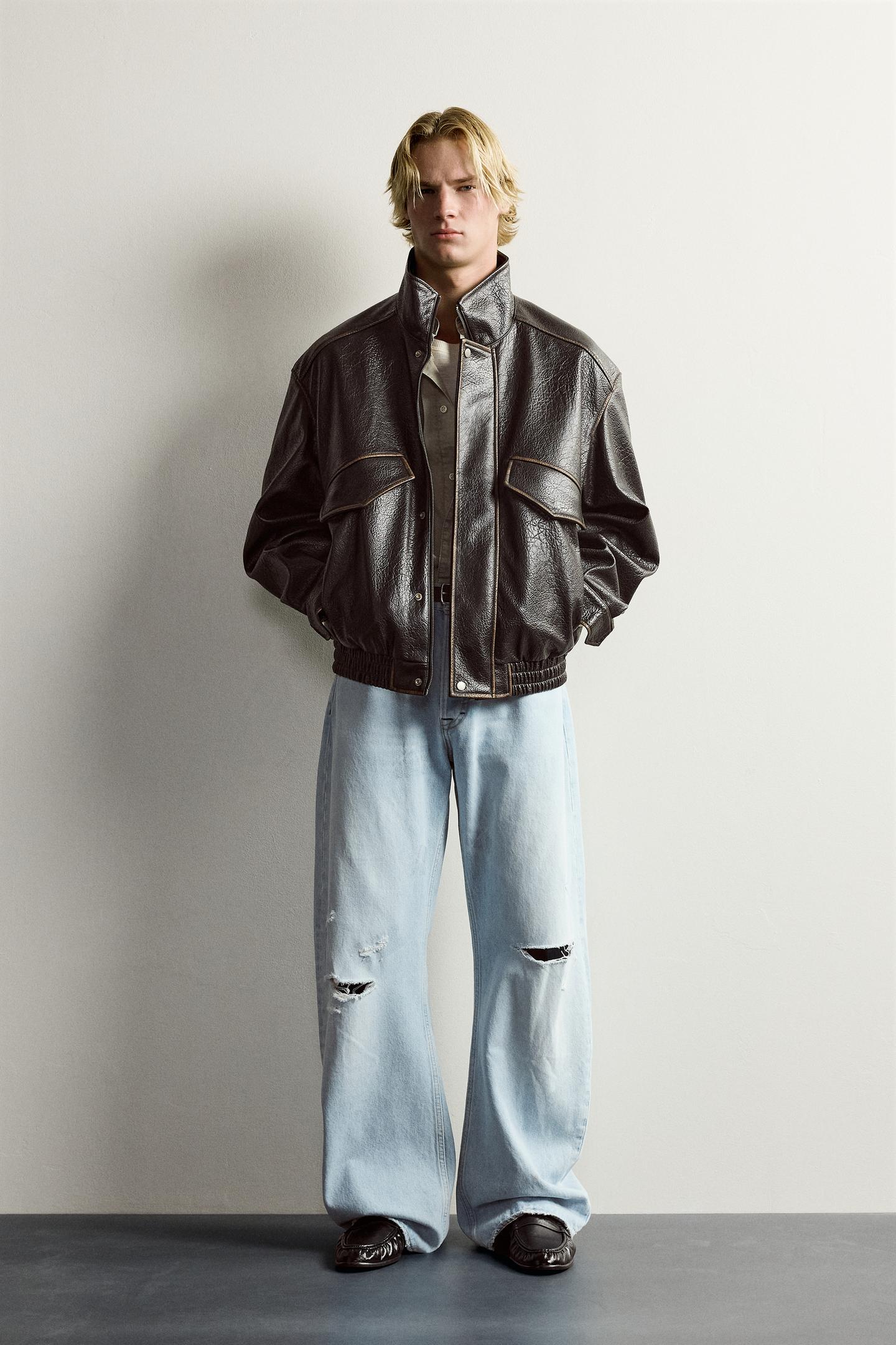 Мужская куртка Zara Relaxed-Fit Faux Leather, цвет: Тёмный коричневый — фото 1