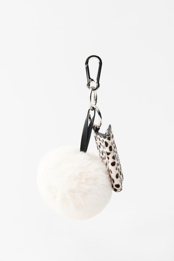 MULTICHARM KEY RING WITH POMPOM AND MINI LEATHER PURSE Silver ZARA