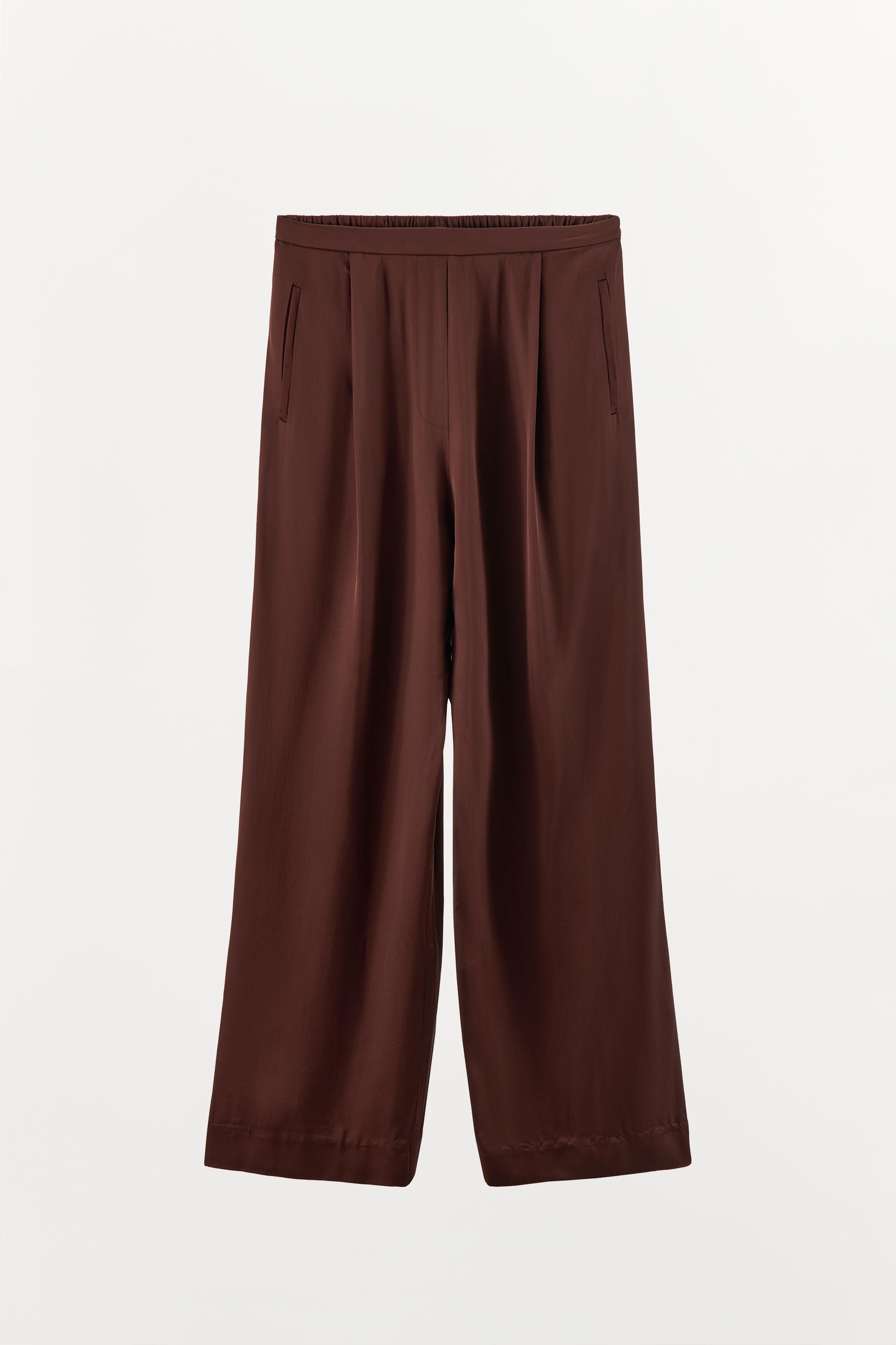 【ZARA】プリーツ入りサテン風フルイドパンツ 1067/503/700 プリーツ入りサテン風フルイドパンツ - ブラウン | ZARA Japan