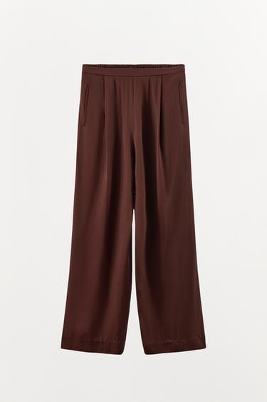 SATIN LOOSE-FITTING PLEATED TROUSERS - Brown by Zara - Image 4