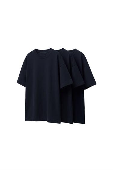 PACK TRES CAMISETAS LISAS - Marino de Zara