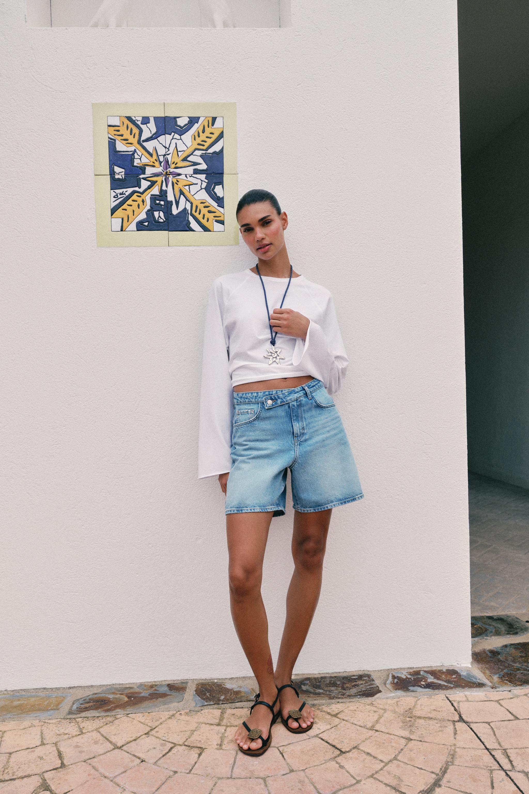 Женские шорты Zara Z1975 CROSSOVER WAIST DENIM SHORTS