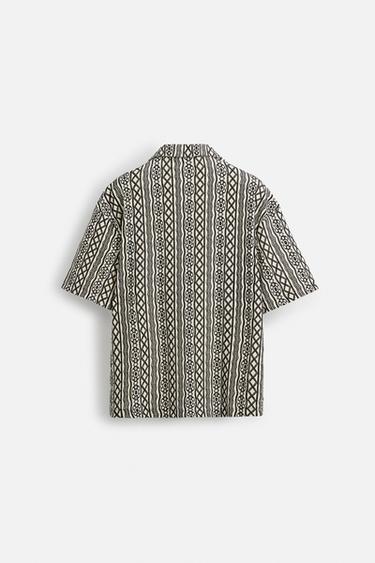 RELAXED FIT PERFORATED JACQUARD SHIRT - Ecru / Black by Zara - Image 8