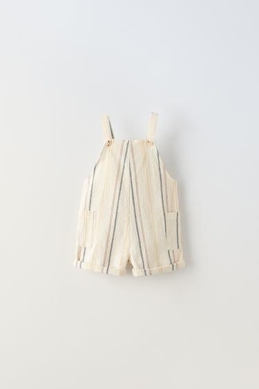 STRIPED SHORT DUNGAREES - Light ecru by Zara - Image 0