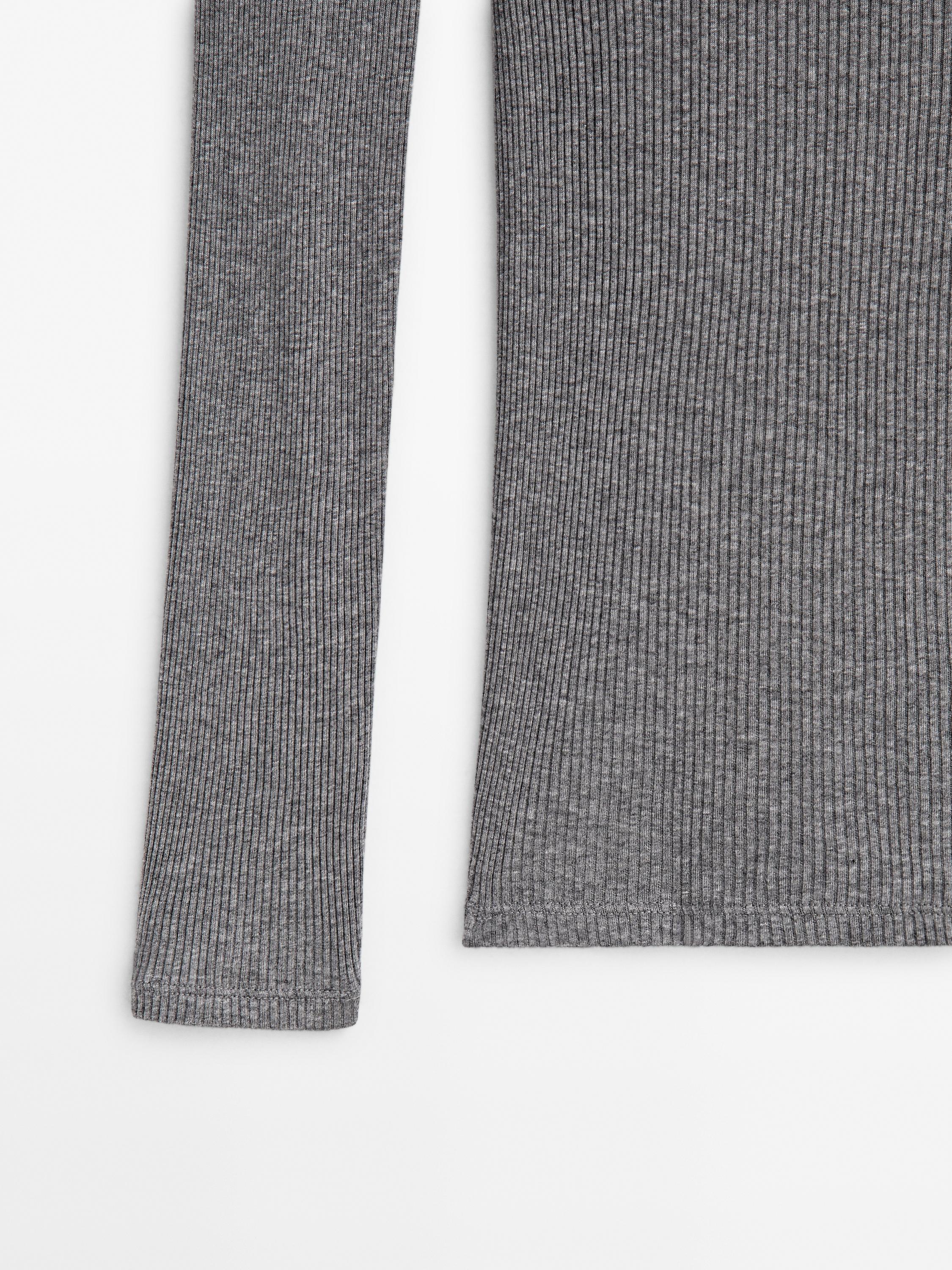 Fitted ribbed high neck top - Gray marl | ZARA Canada