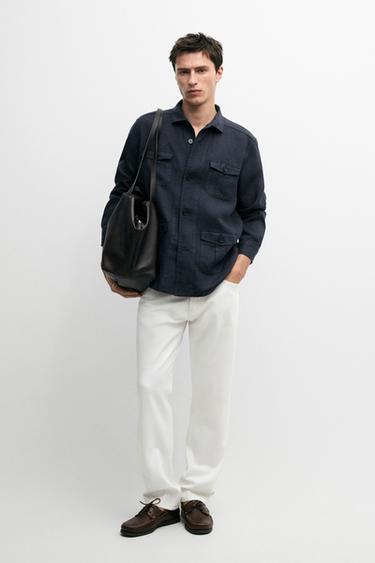 Sobrecamisa detalle bolsillos lino pesado - Marino de Zara - Imagen 0